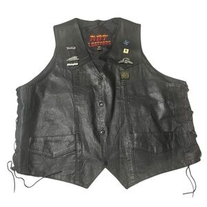 HOT LEATHERS MEN'S BLACK MOTORCYCLE 'CLASSIC SIDE LACE' LEATHER BIKER VEST Sz XL